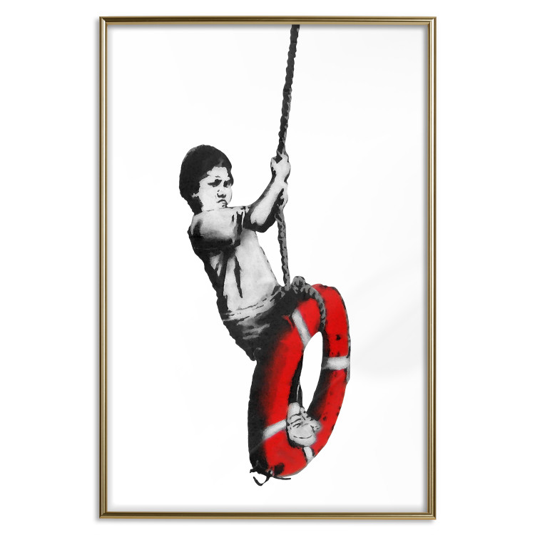 Poster Banksy: Boy on a Swing - black and white boy on a swing with a wheel 132428 additionalImage 16