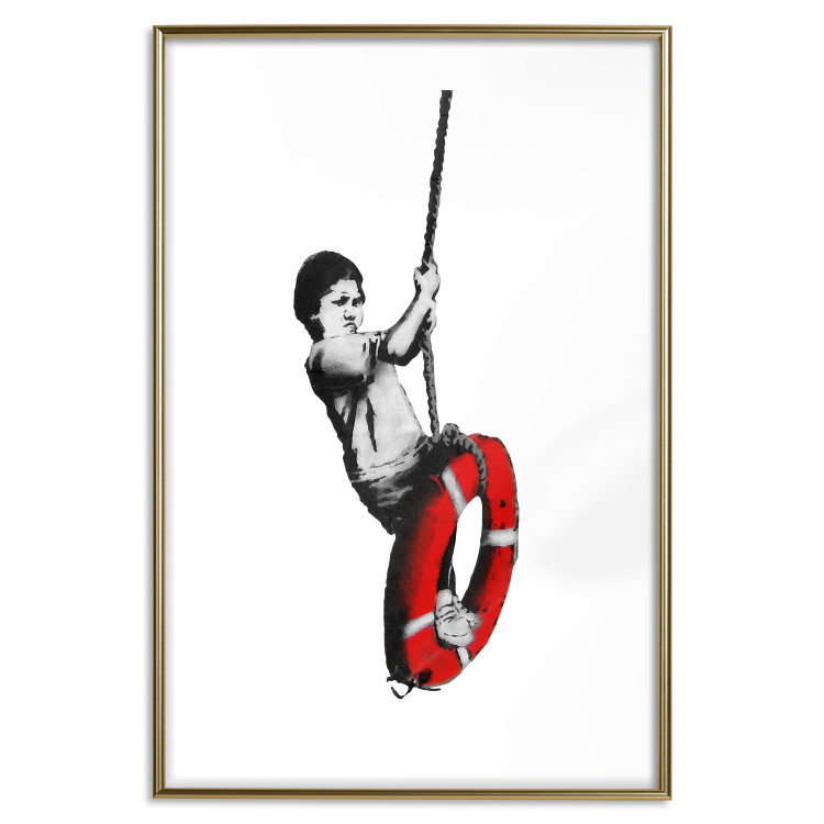 Poster Banksy: Boy on a Swing - black and white boy on a swing with a wheel 132428 additionalImage 14