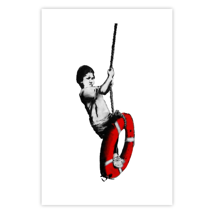 Poster Banksy: Boy on a Swing - black and white boy on a swing with a wheel 132428 additionalImage 19