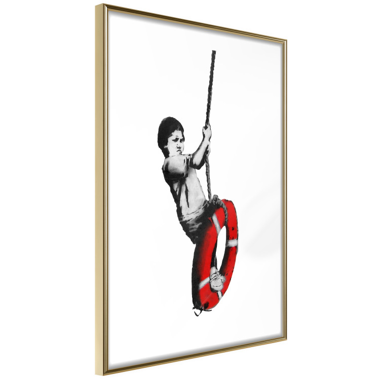 Poster Banksy: Boy on a Swing - black and white boy on a swing with a wheel 132428 additionalImage 6