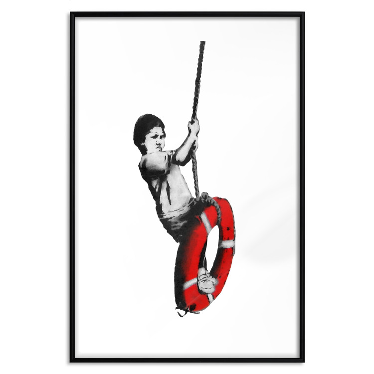 Poster Banksy: Boy on a Swing - black and white boy on a swing with a wheel 132428 additionalImage 15