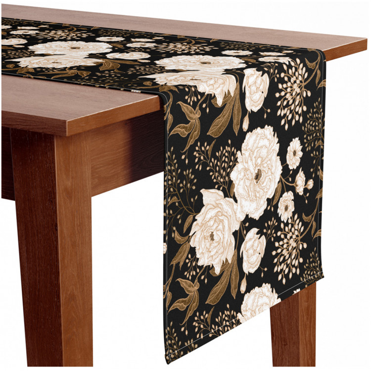 Table Runner Floral elegance - composition with floral motif on a dark background 147328