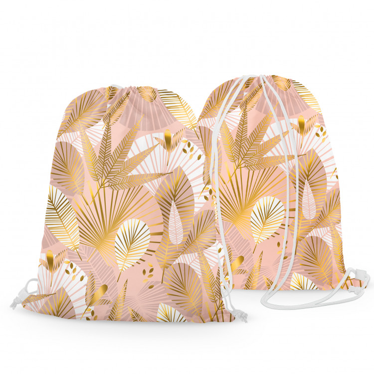 Backpack Minimalist leaves - floral motif in gold on a pink background 147428 additionalImage 3