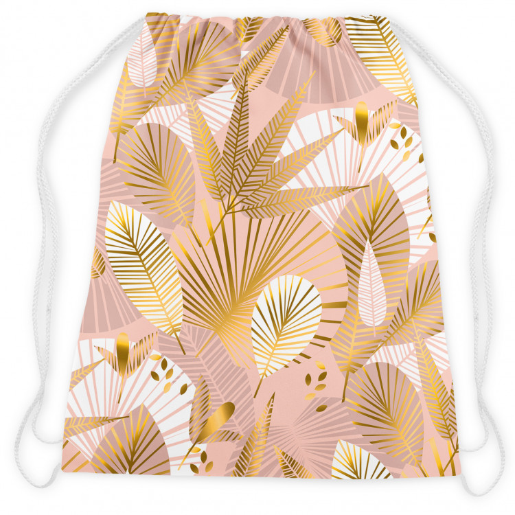 Backpack Minimalist leaves - floral motif in gold on a pink background 147428 additionalImage 2