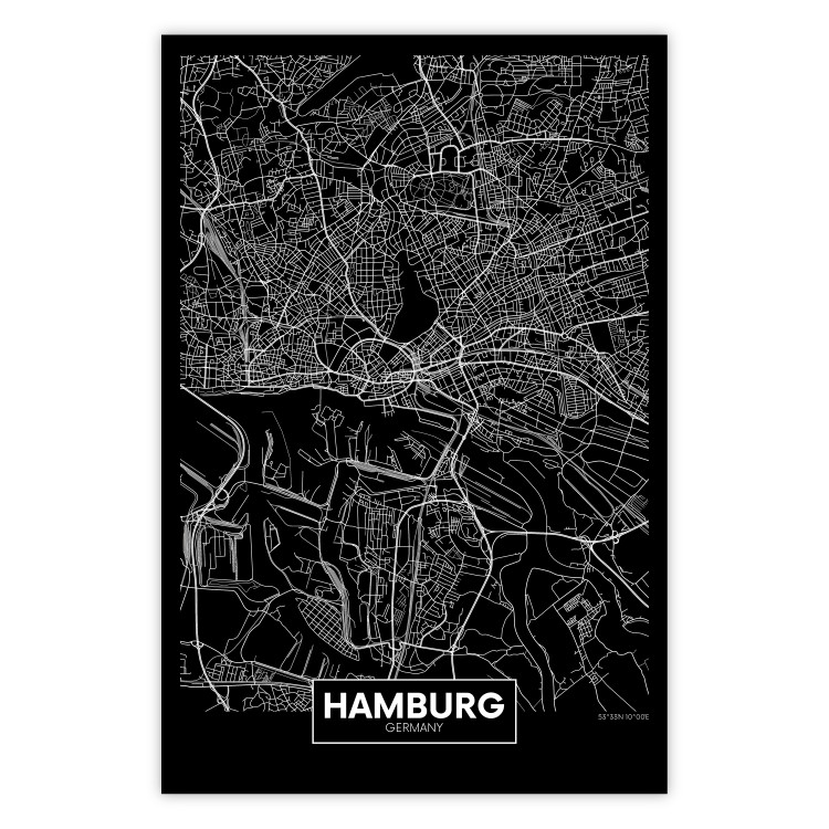 Poster Map of Hamburg - black and white composition with a map of the German city 118138