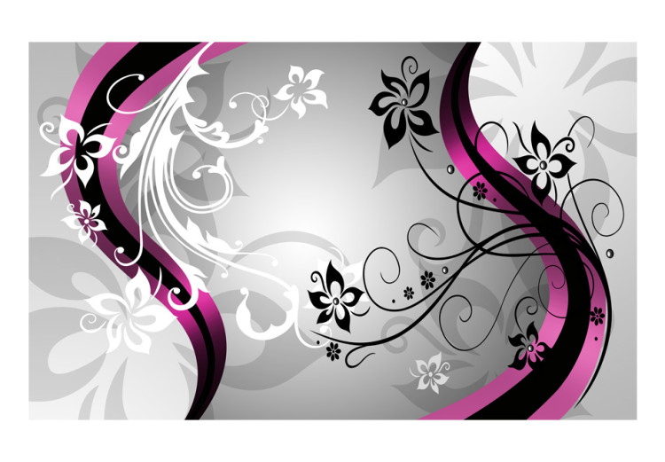 Wall Mural Floral fantasy with purple - pattern of subtle flowers on grey background 97138 additionalImage 1