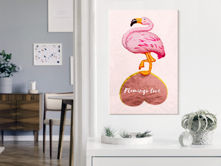 Canvas Flamingo standing on inverted heart - bird with an English inscription 125448 additionalImage 3
