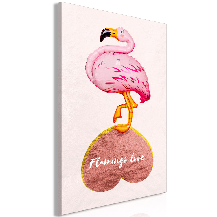 Canvas Flamingo standing on inverted heart - bird with an English inscription 125448 additionalImage 2