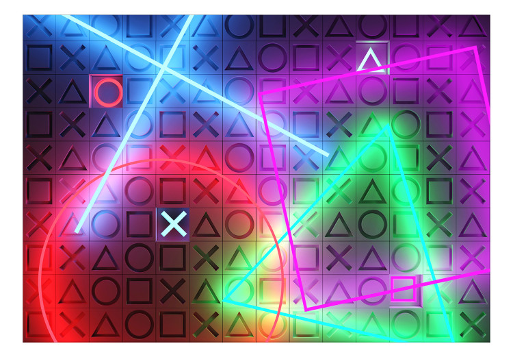 Wall Mural Neon game symbols - abstract coloured figures for a game room 137248 additionalImage 1