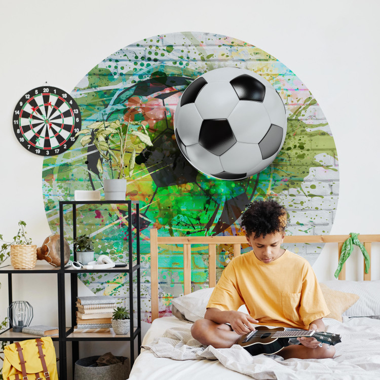 Round wallpaper Colorful Sport - Football on the Background of a Multi-Colored Brick Wall 149148