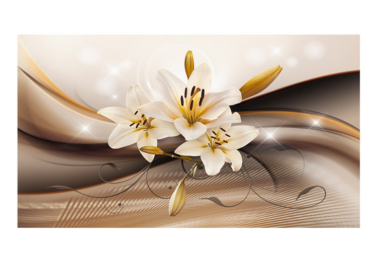 Wall Mural Abstraction with glamour - lilies with ornaments on a background with a wave pattern 90448 additionalImage 1