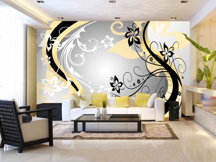 Wall Mural Flower esy-flores yellow - abstract with flowers on silver background 96648