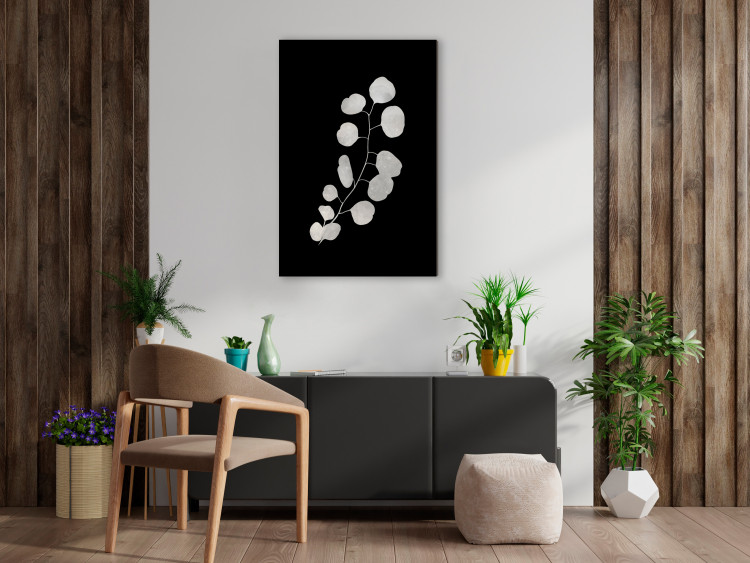 Canvas Eucalyptus Twig - Minimalist Plant on a Black Background 146158 additionalImage 3
