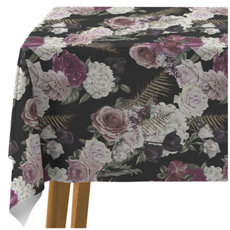Tablecloth Mystical bouquet - rose flowers and hydrangea on black background 147258