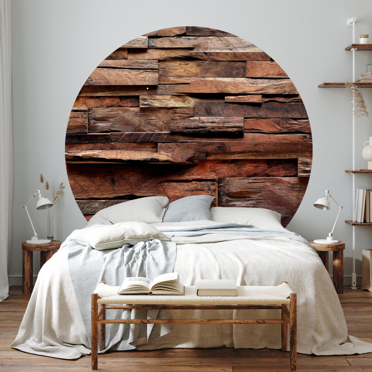 Round wallpaper Wooden Wall - Decorative Oak Tiles in Warm Colors 149158