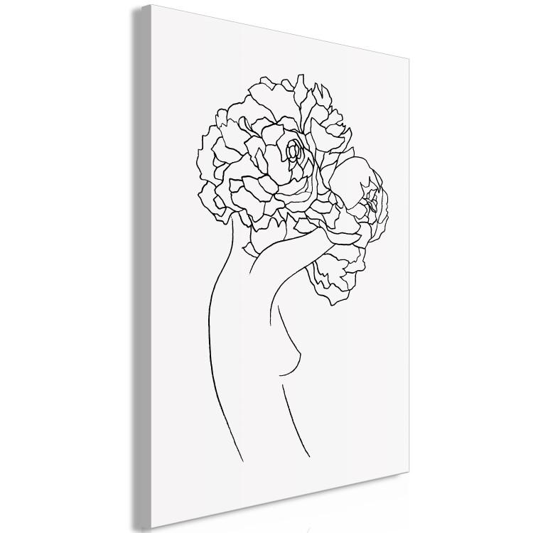 Canvas Figure with flower - black-white, linear woman silhouette and flowers 132178 additionalImage 2