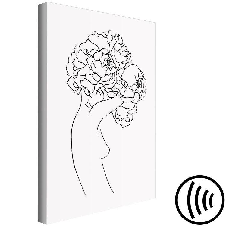 Canvas Figure with flower - black-white, linear woman silhouette and flowers 132178 additionalImage 6