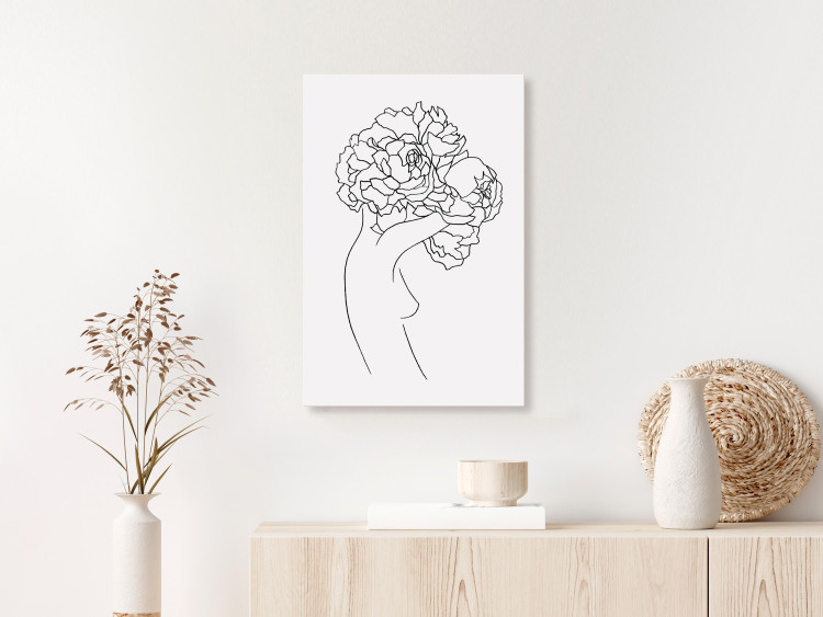 Canvas Figure with flower - black-white, linear woman silhouette and flowers 132178 additionalImage 3
