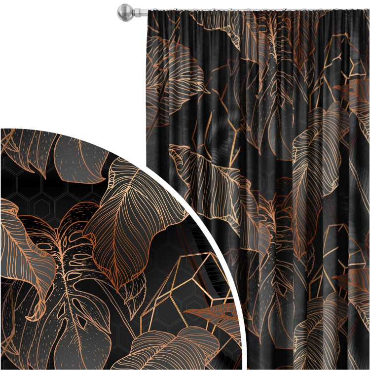 Decorative Curtain Abstract leaves - an intriguing composition with a geometric motif 147678