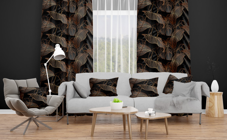 Decorative Curtain Abstract leaves - an intriguing composition with a geometric motif 147678 additionalImage 4