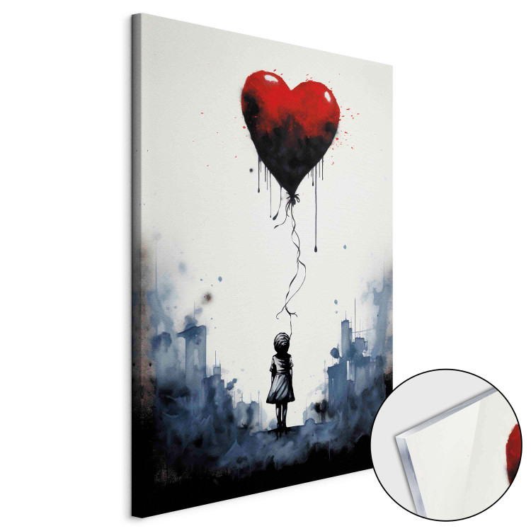 Acrylic Print Flying Balloon - Watercolor Composition in Banksy Style [Glass] 151878