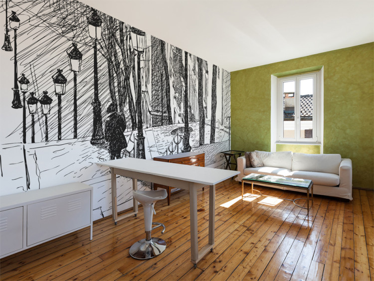 Wall Mural Montmartre Stairs - Black and White Sketch of Urban Architecture in Paris 59878