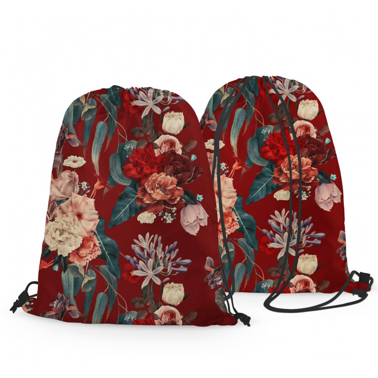 Backpack Noble bouquet - composition of flowers on a burgundy background 147388 additionalImage 3