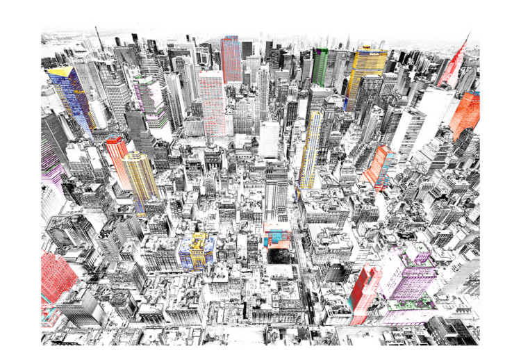 Wall Mural Sketch of New York - Black and White Architecture with Colorful Accents 61498 additionalImage 1