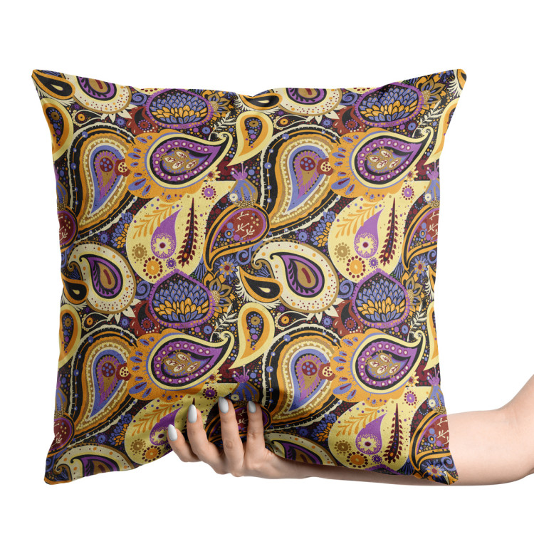 Decorative Velor Pillow Peacock eyes - motif in shades of orange, purple and brown 147309 additionalImage 2