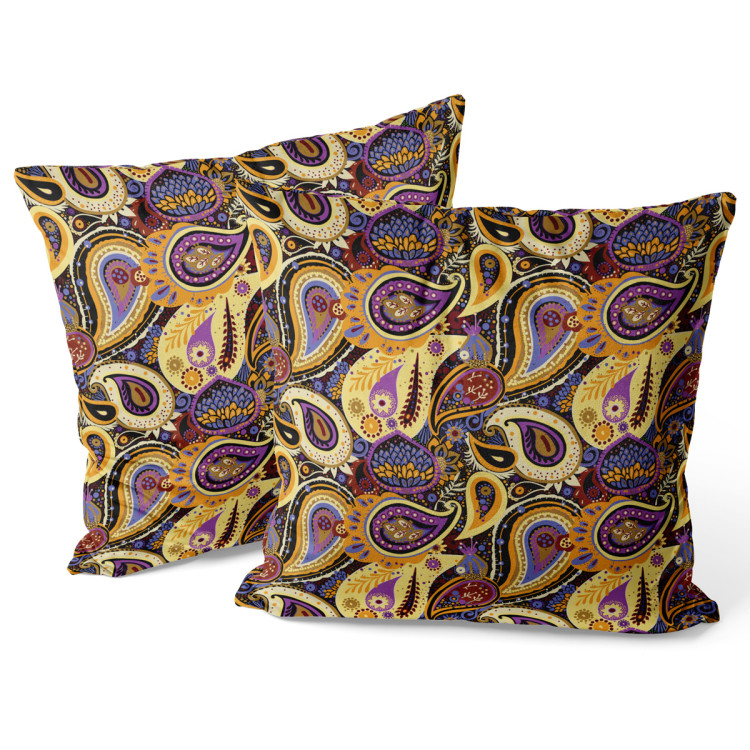 Decorative Velor Pillow Peacock eyes - motif in shades of orange, purple and brown 147309 additionalImage 3