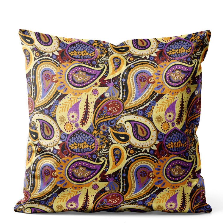 Decorative Velor Pillow Peacock eyes - motif in shades of orange, purple and brown 147309