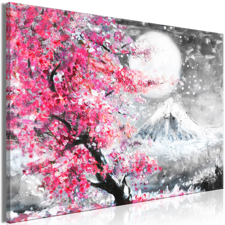 Canvas Blossoming Cherry - Japanese Motif Against the Background of a Landscape With a Mountain and the Moon 147709 additionalImage 2