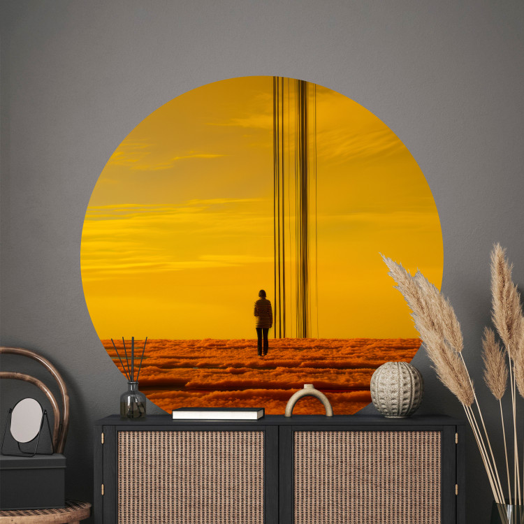 Round wallpaper Solitude in the Clouds - A Figure Standing Against a Background of Intense Yellow Sky 151609