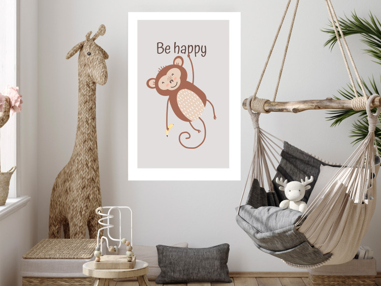Poster Be Happy - Funny Brown Monkey with Banana and Motivational Text for Kids 146619 additionalImage 6