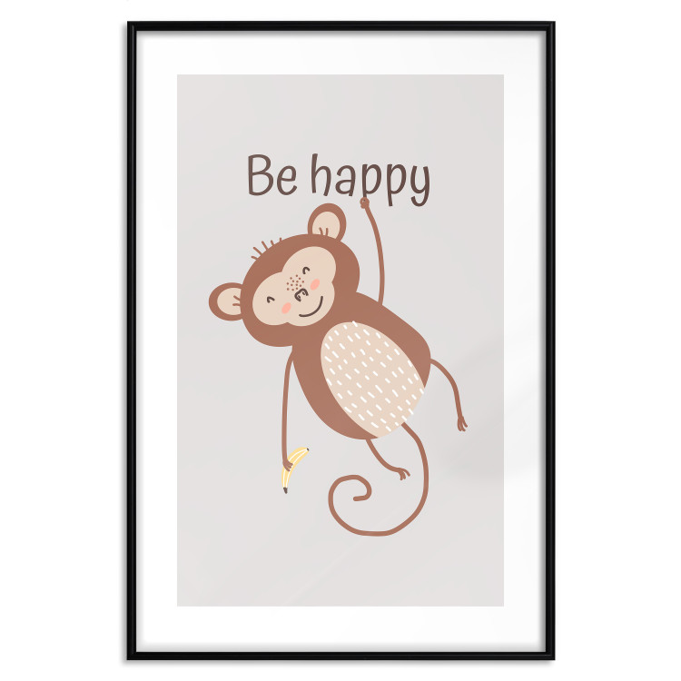 Poster Be Happy - Funny Brown Monkey with Banana and Motivational Text for Kids 146619 additionalImage 2