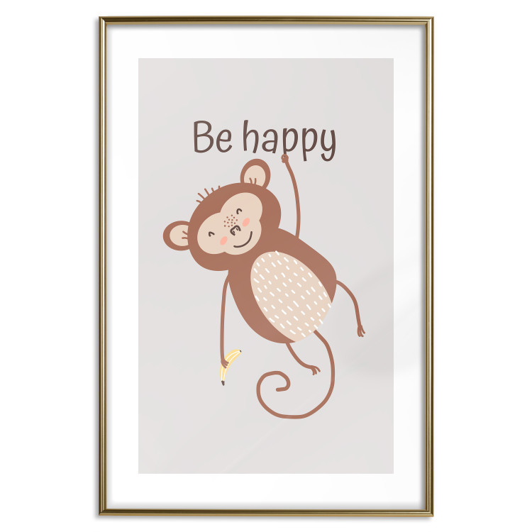 Poster Be Happy - Funny Brown Monkey with Banana and Motivational Text for Kids 146619 additionalImage 13