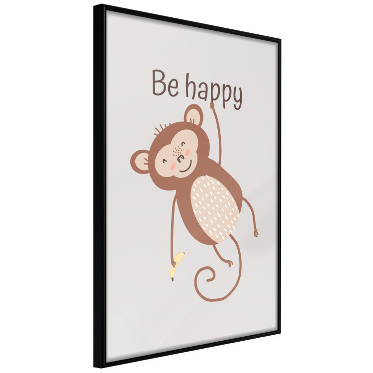 Poster Be Happy - Funny Brown Monkey with Banana and Motivational Text for Kids 146619 additionalImage 3