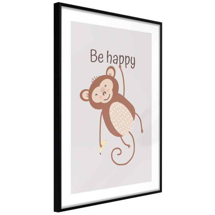 Poster Be Happy - Funny Brown Monkey with Banana and Motivational Text for Kids 146619 additionalImage 12