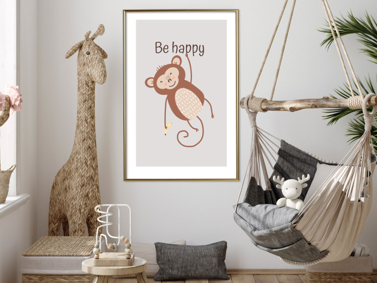 Poster Be Happy - Funny Brown Monkey with Banana and Motivational Text for Kids 146619 additionalImage 5