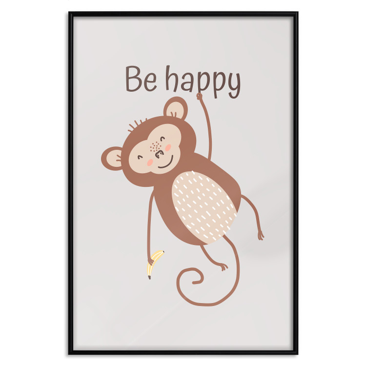 Poster Be Happy - Funny Brown Monkey with Banana and Motivational Text for Kids 146619 additionalImage 4