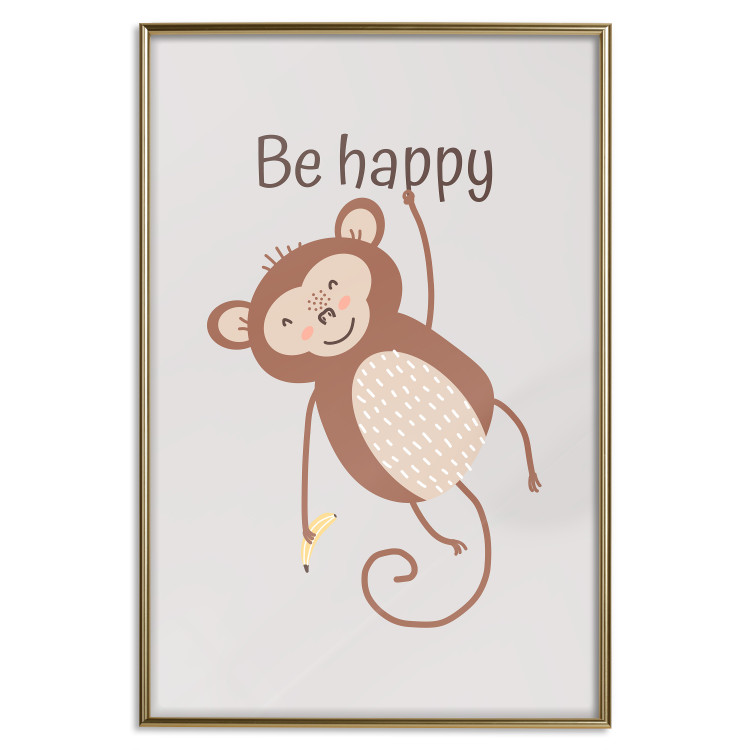 Poster Be Happy - Funny Brown Monkey with Banana and Motivational Text for Kids 146619 additionalImage 7