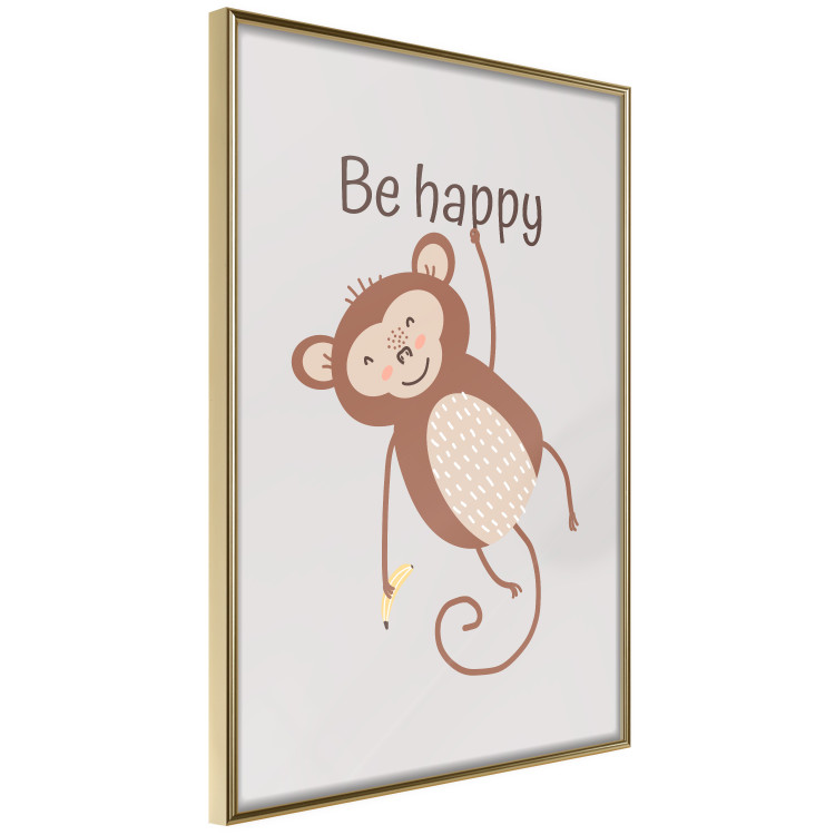 Poster Be Happy - Funny Brown Monkey with Banana and Motivational Text for Kids 146619 additionalImage 9