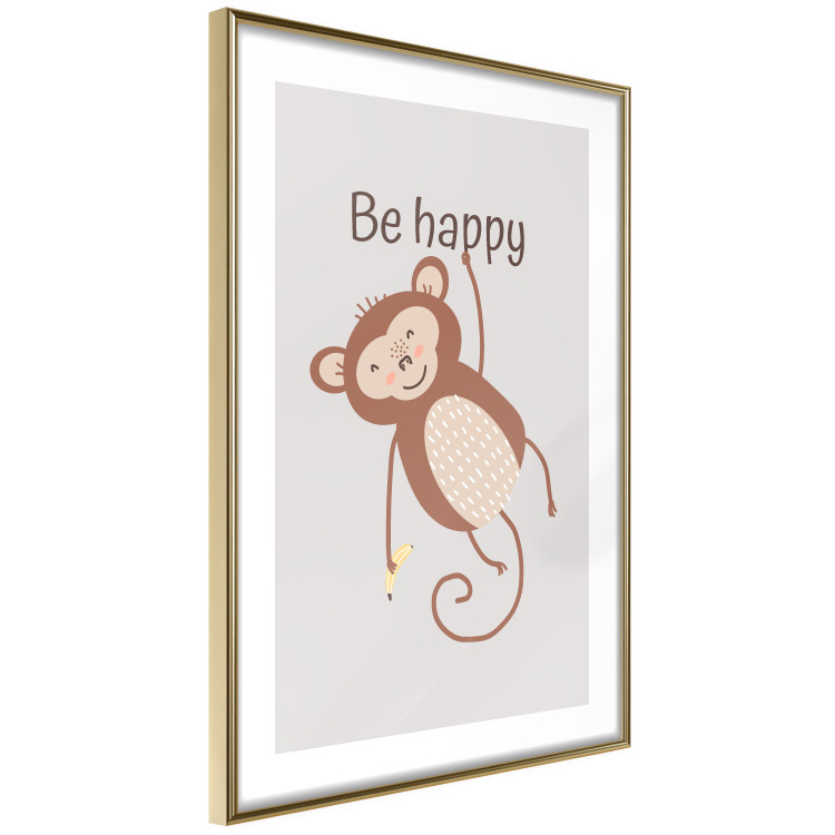 Poster Be Happy - Funny Brown Monkey with Banana and Motivational Text for Kids 146619 additionalImage 17