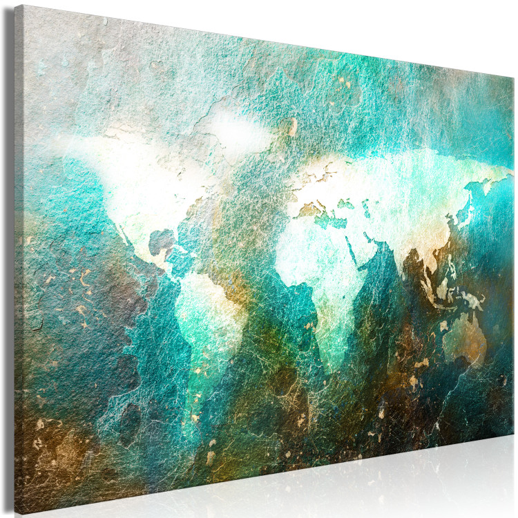 Canvas Map on concrete - bright contours of continents on a blue background 135039 additionalImage 2