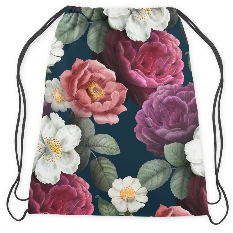Backpack Peonies in bloom - floral, vintage style print, dark green background 147639 additionalImage 2