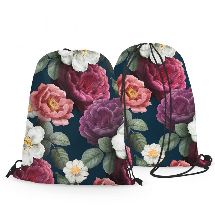 Backpack Peonies in bloom - floral, vintage style print, dark green background 147639 additionalImage 3