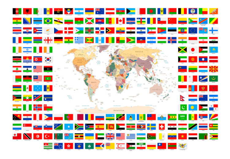 Wall Mural Geography lesson - world map with country flags in English 90439 additionalImage 1