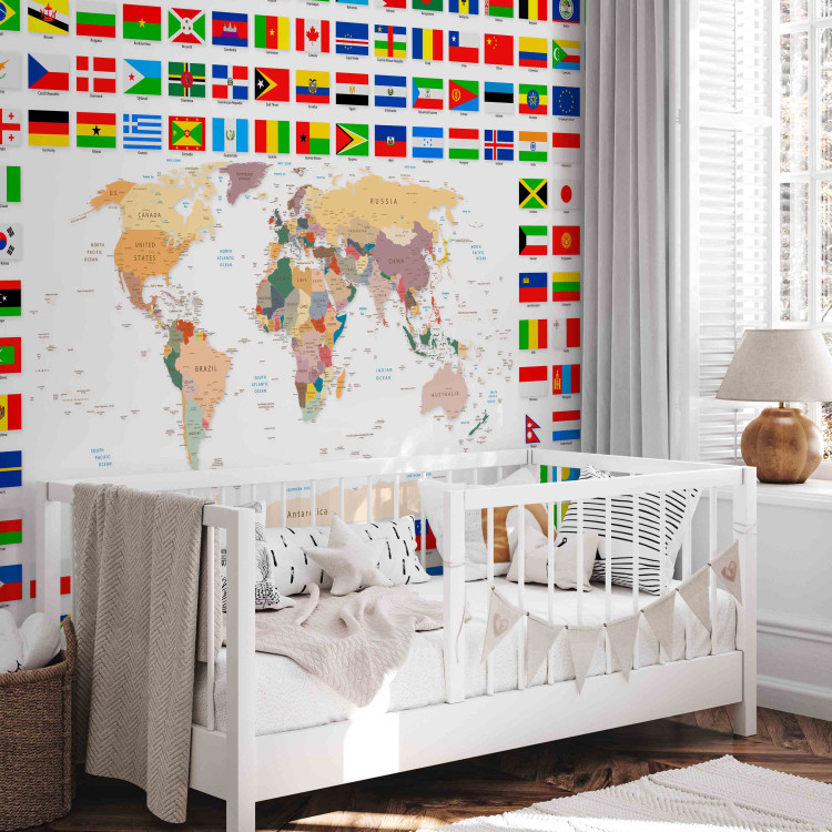 Wall Mural Geography lesson - world map with country flags in English 90439 additionalImage 4
