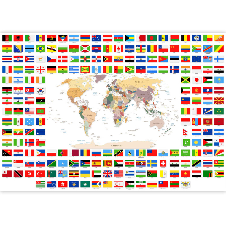 Wall Mural Geography lesson - world map with country flags in English 90439 additionalImage 3
