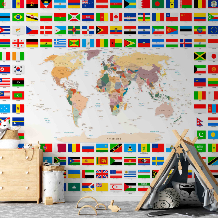Wall Mural Geography lesson - world map with country flags in English 90439 additionalImage 6